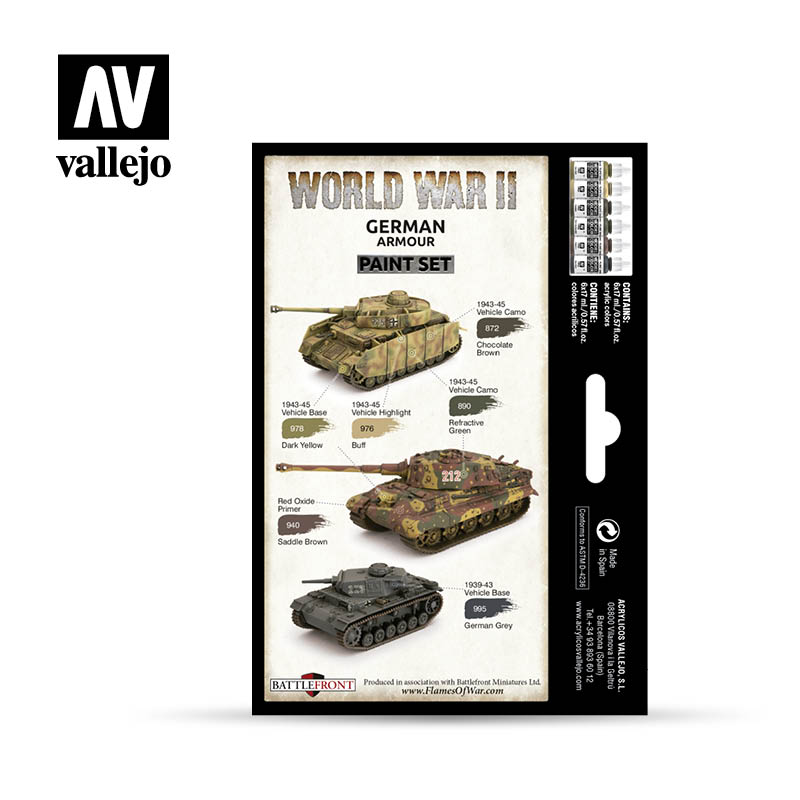 VALLEJO Model Colour WWII German Armour Acrylic 6 Colour Paint Set
