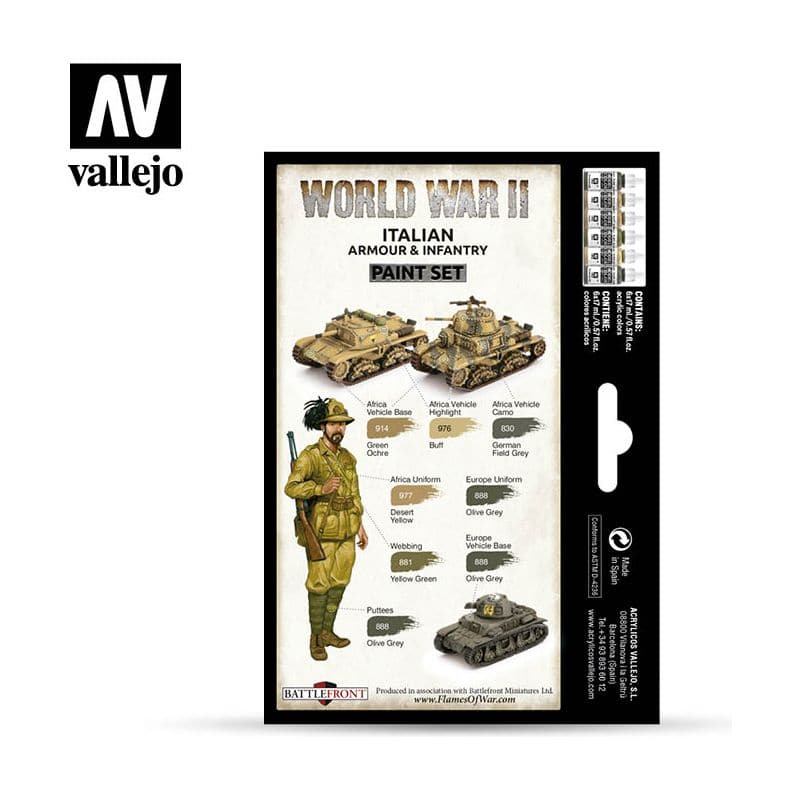 VALLEJO Model Colour WWII Italian Armour & Infantry Acrylic 6 Colour Paint Set