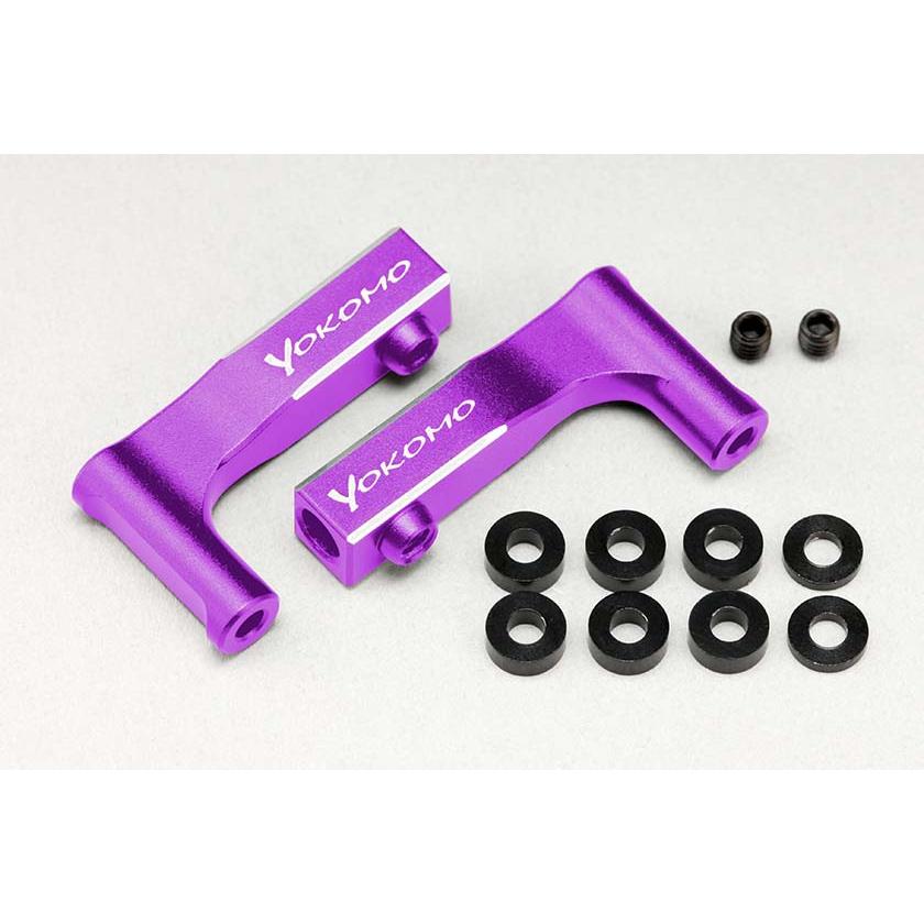 Yokomo YD-2 Aluminum Front Upper L-Arm Kit, a purple-colored, precision-machined upgrade for the YD-2 drift car, allowing for caster angle adjustment.
