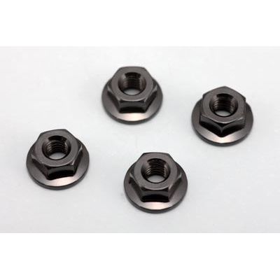 YOKOMO Serrate Aluminum Flanged Nut (Black 4pcs)