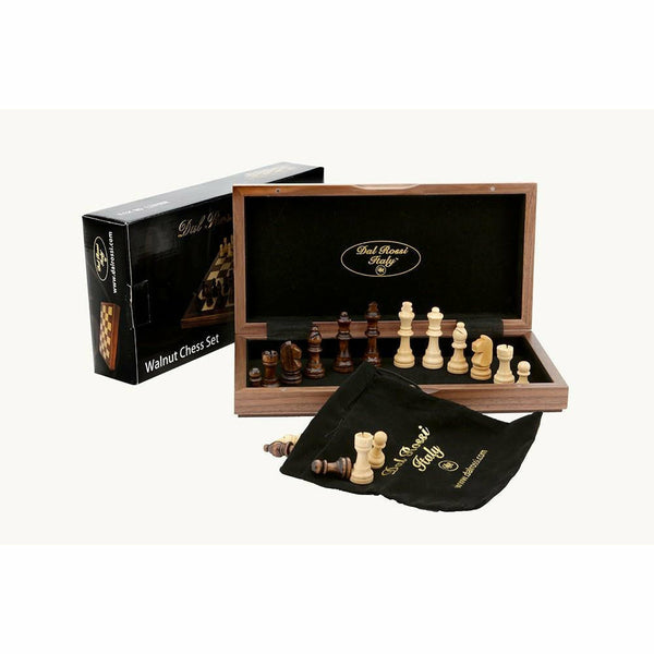 DAL ROSSI Chess Set Folding Walnut Inlaid 12"