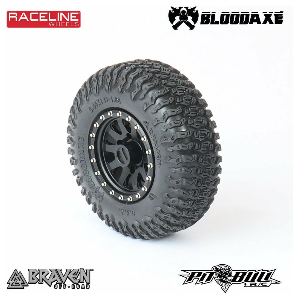 PIT BULL Braven Bloodaxe 3.45x1.11-1.55 Scale RC Tyres + Foam Alien Kompound (2)