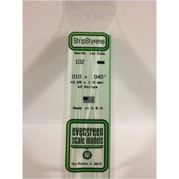 EVERGREEN 102 White Styrene Strip .010 x .040 (10)