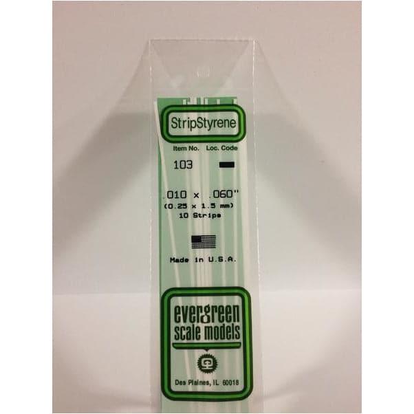 EVERGREEN 103 White Styrene Strip .010 x .060 (10)