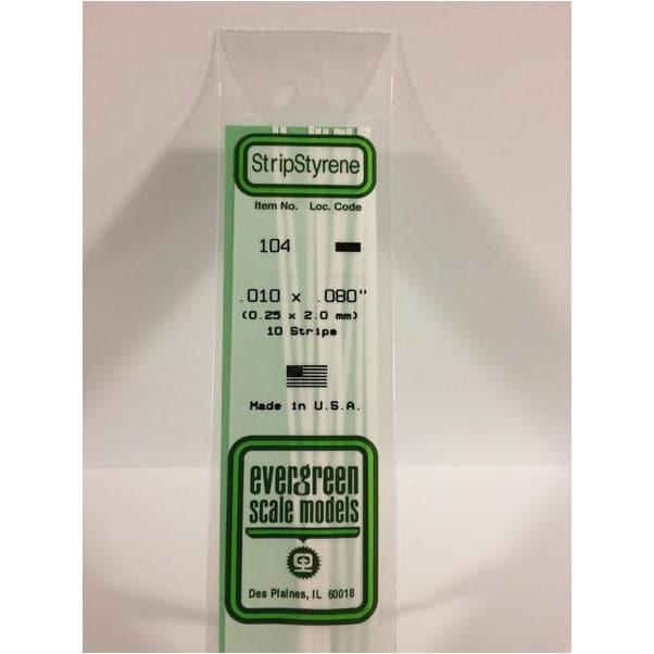 EVERGREEN 104 White Styrene Strip .010 x .080 (10)