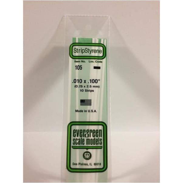EVERGREEN 105 White Styrene Strip .010 x .100 (10)