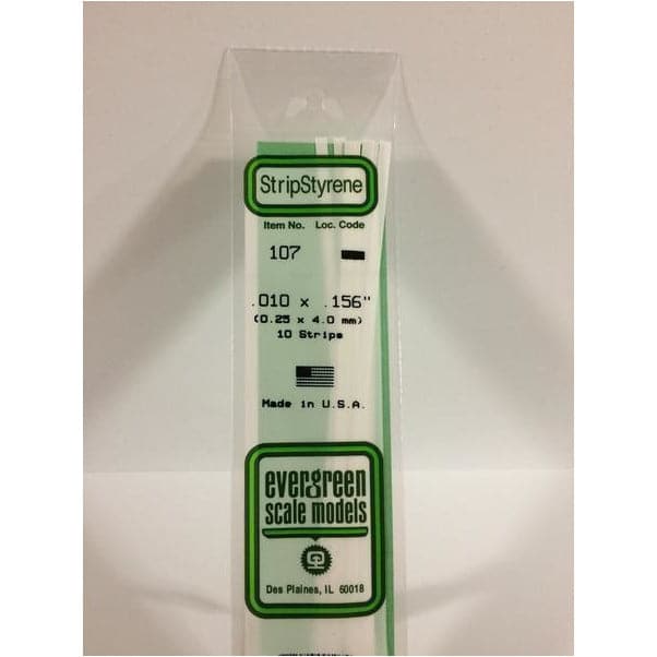 EVERGREEN 107 White Styrene Strip .010 x .156 (10)