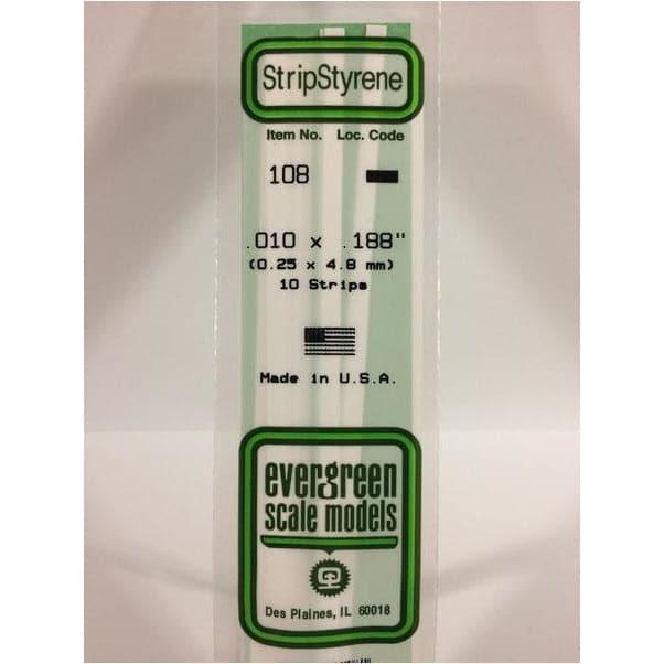 EVERGREEN 108 White Styrene Strip .010 x .188 (10)