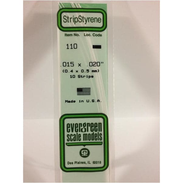 EVERGREEN 110 White Styrene Strip .015 x .020 (10)