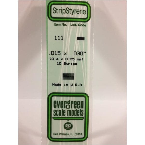 EVERGREEN 111 White Styrene Strip .015 x .030 (10)