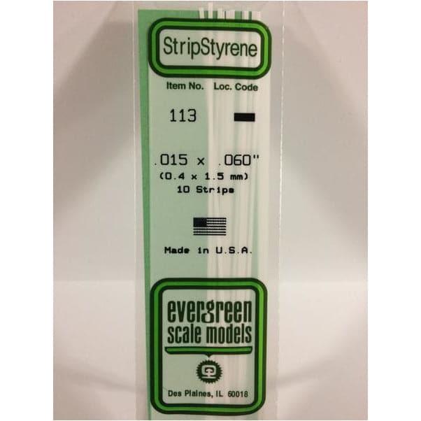 EVERGREEN 113 White Styrene Strip .015 x .060 (10)