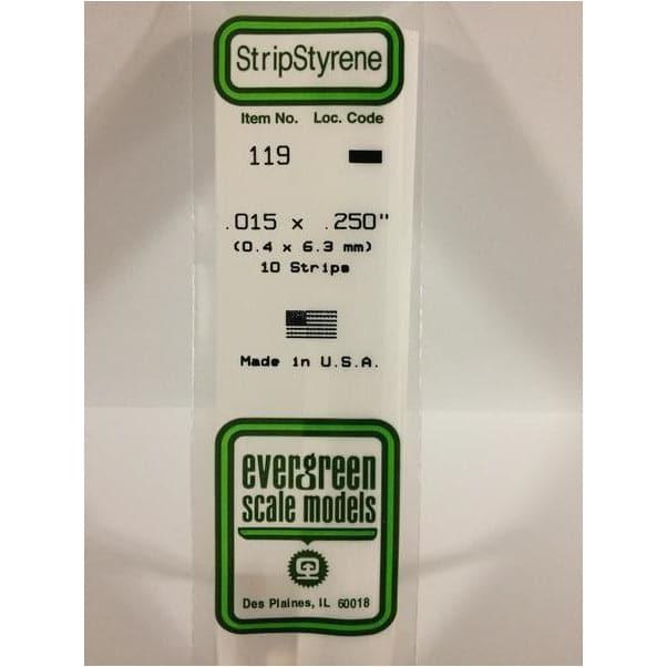 EVERGREEN 119 White Styrene Strip .015 x .250 (10)