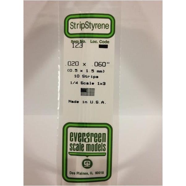 EVERGREEN 123 White Styrene Strip .020 x .060 (10)