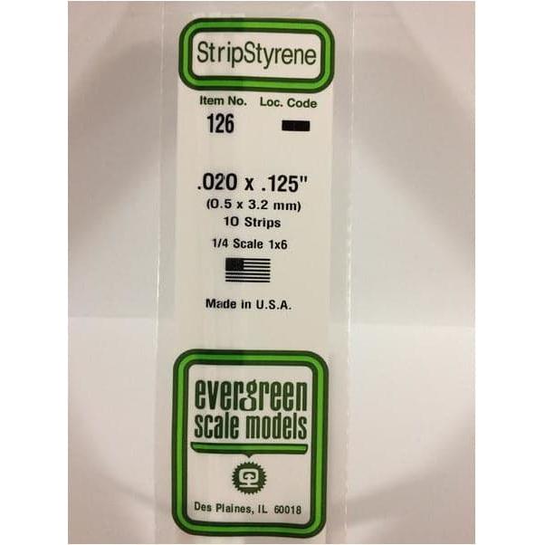 EVERGREEN 126 White Styrene Strip .020 x .125 (10)