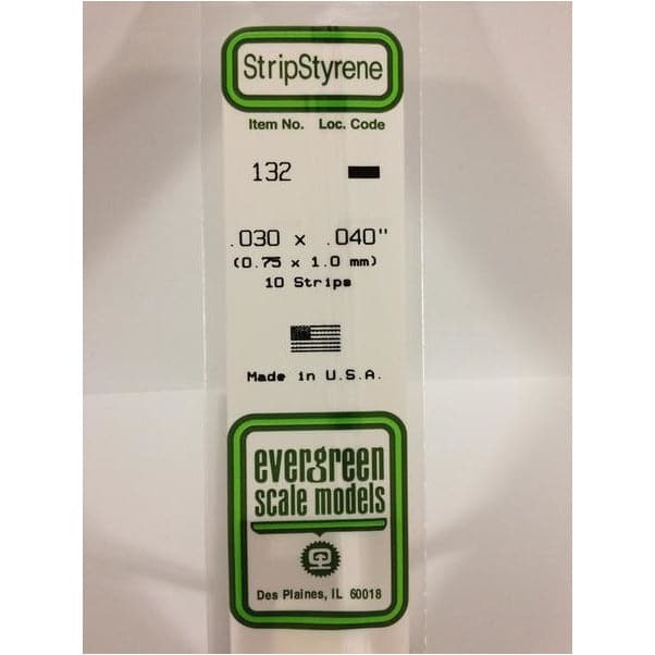 EVERGREEN 132 White Styrene Strip .030 x .040 (10)