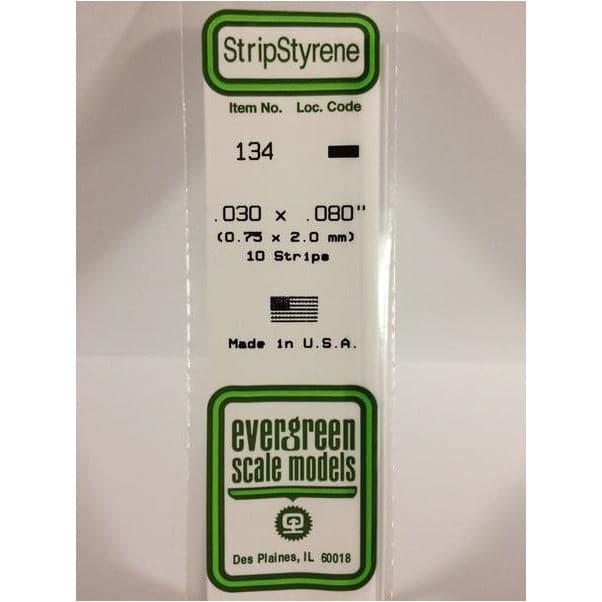 EVERGREEN 134 White Styrene Strip .030 x .080 (10)