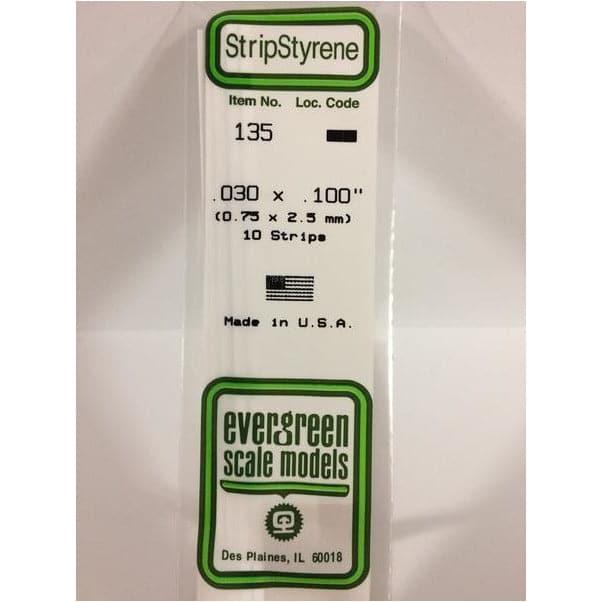 EVERGREEN 135 White Styrene Strip .030 x .100 (10)