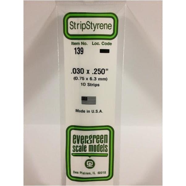 EVERGREEN 139 White Styrene Strip .030 x .250 (10)