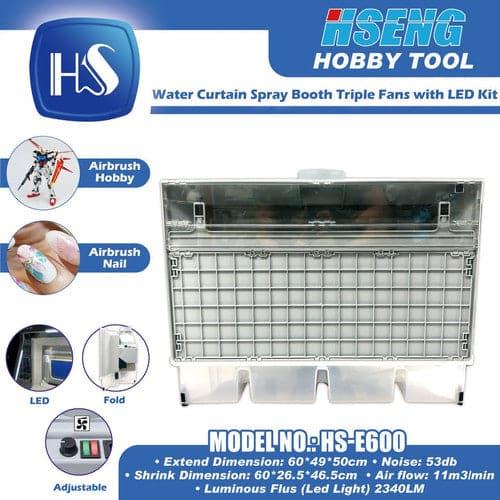 HSENG Water Curtain Spray Booth Triple Fans with LED Kit