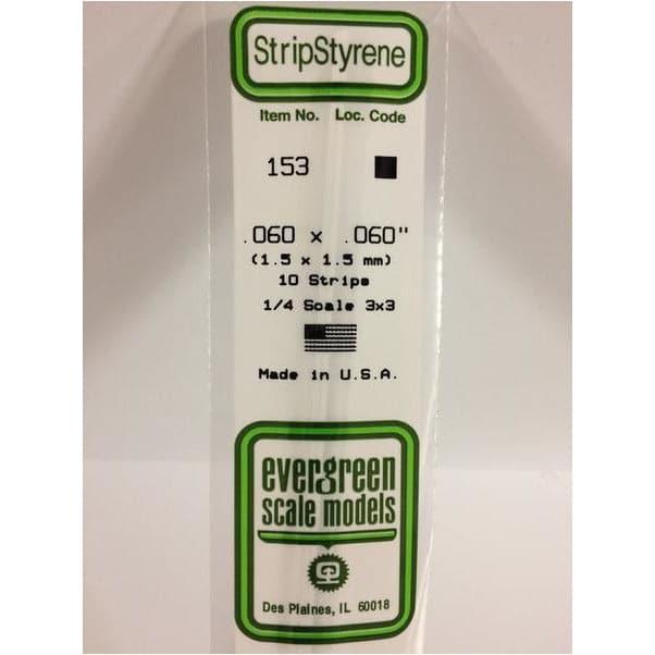 EVERGREEN 153 White Styrene Strip .060 x .060 (10)