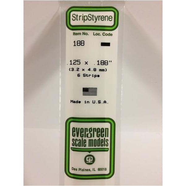 EVERGREEN 188 White Styrene Strip .125 x .188 (6)