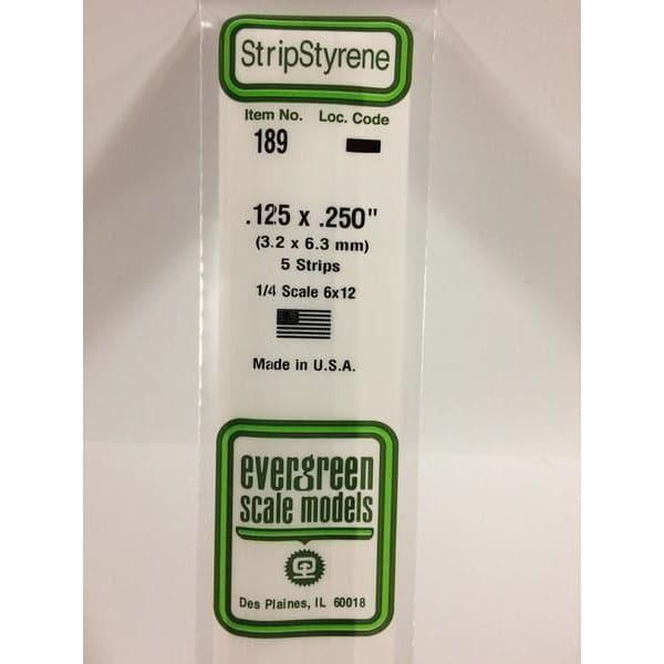 EVERGREEN 189 White Styrene Strip .125 x .250 (5)