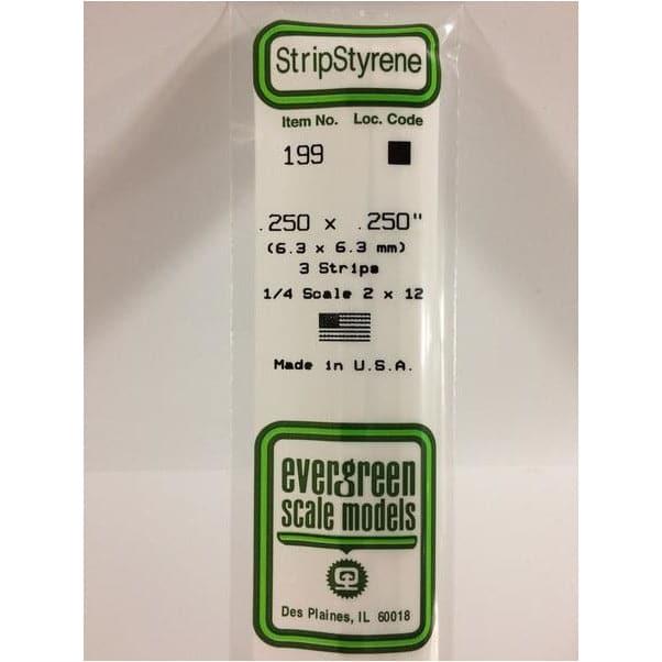 EVERGREEN 199 White Styrene Strips .250 x .250 (3)