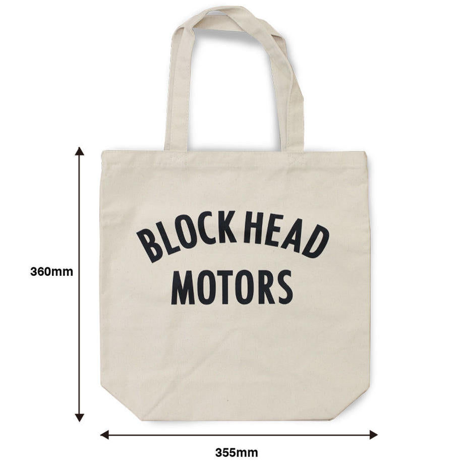 BLOCKHEAD MOTORS Text Logo Tote Bag (Natural)