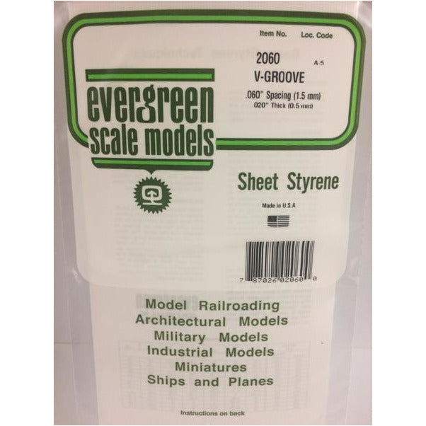 EVERGREEN 2060 .5mm Thick 15 x 30cm Siding Strips V-Groove