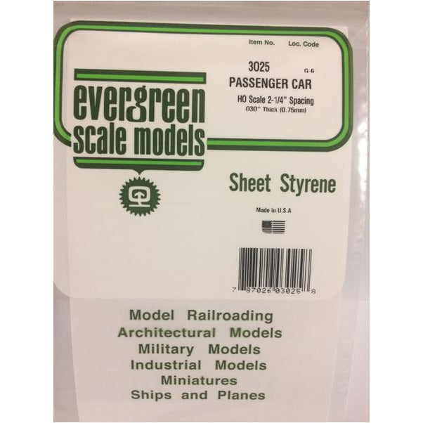 EVERGREEN 3025 .5mm Thick 15 x 30cm HO-Scale Passenger Car