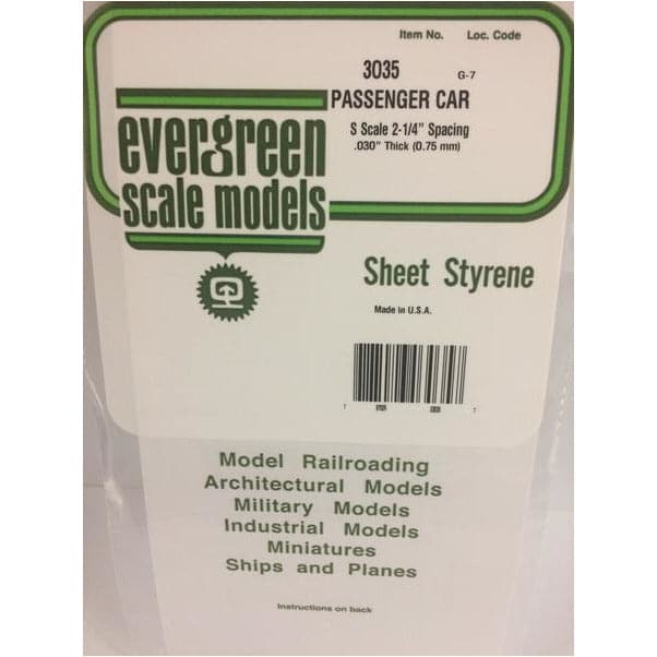 EVERGREEN 3035 .5mm Thick 15 x 30cm S-Scale Passenger Car S
