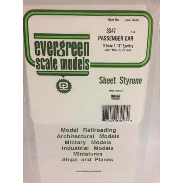 EVERGREEN 3047 .5mm Thick 15 x 30cm O-Scale Passenger Car S