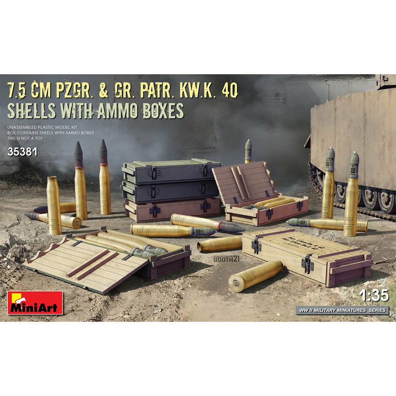 MINIART 1/35 7.5 cm Pzgr. & Gr. Patr. Kw.K. 40  Shells with Ammo Boxes