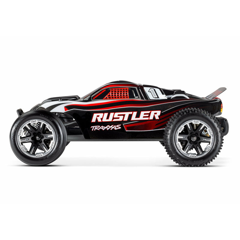 TRAXXAS 1/10 Rustler 2WD Stadium Truck, RTR with LED Lights Red/Black