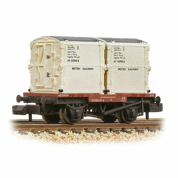 GRAHAM FARISH Conflat Wagon BR Bauxite (Early) With 2 BR White AF Containers [W]