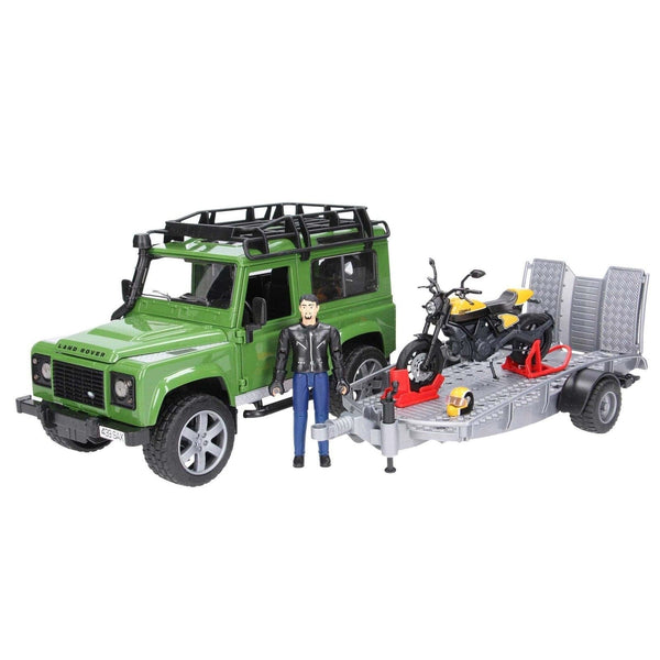 BRUDER 1/16 Land Rover Defender Trailer & Scrambler Ducati
