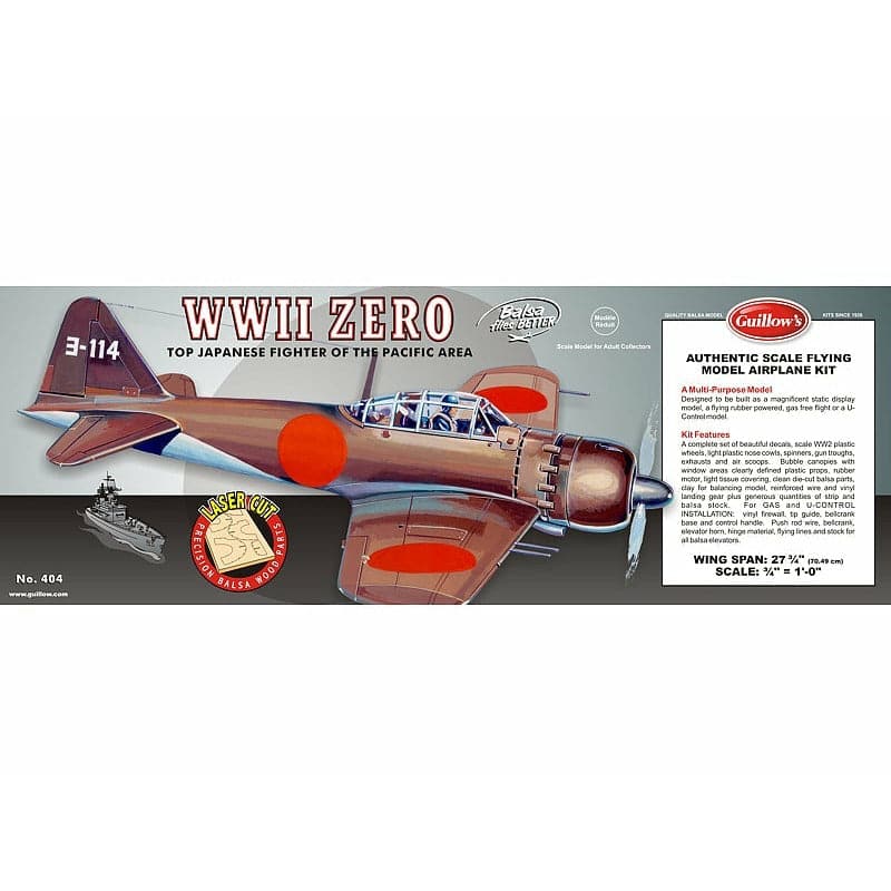 GUILLOWS 1/16 Mitsubishi Zero Laser Cut Balsa Plane Model Kit