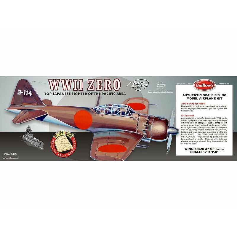 GUILLOWS 1/16 Mitsubishi Zero Laser Cut Balsa Plane Model Kit