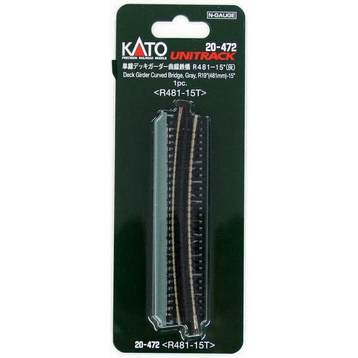 KATO N Unitrack Deck Girder Curved Bridge 481mm 15Deg Grey