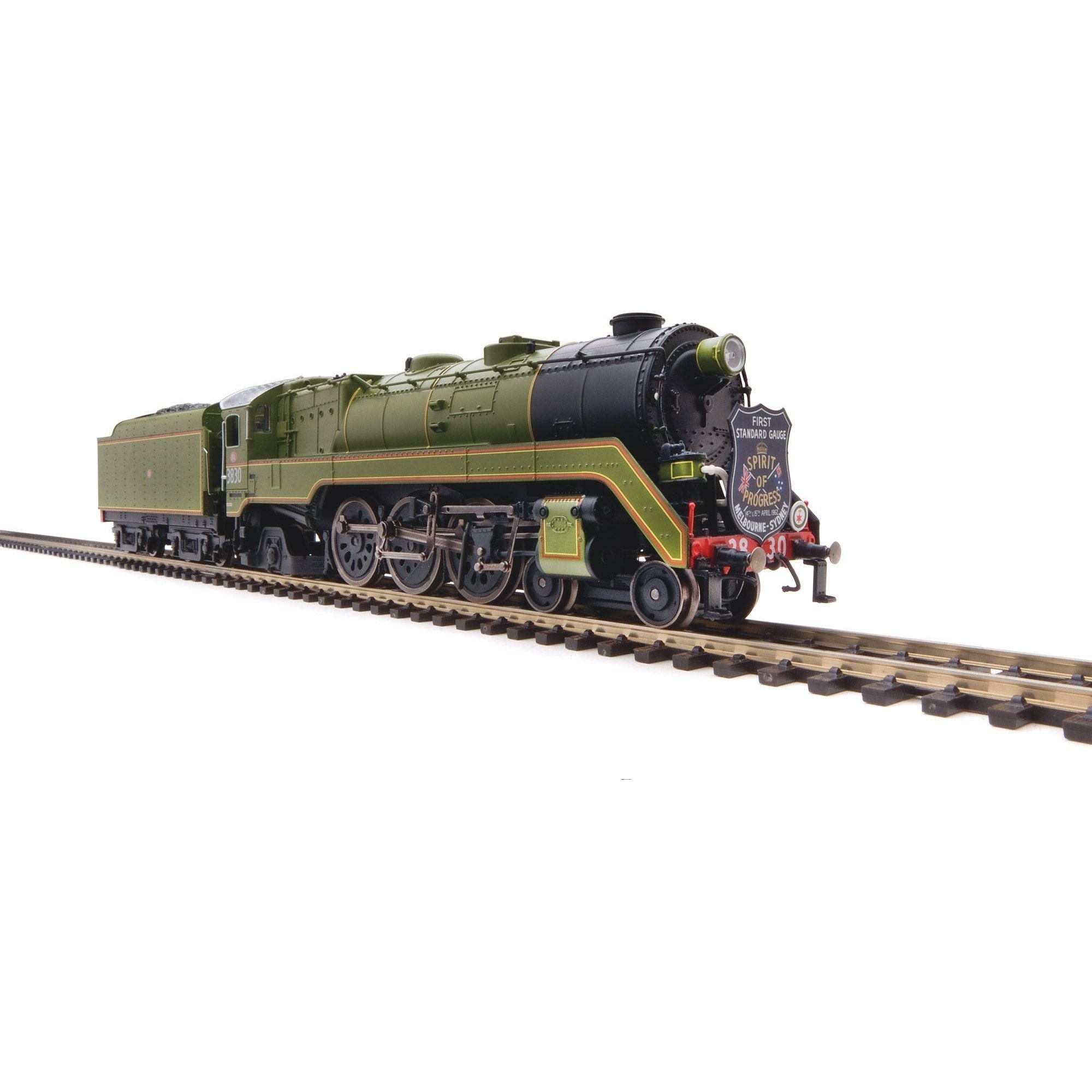 ARM HO C38 Class 4-6-2 Pacific Express Passenger Locomotive #3830 'Spirit of Progress' Olive Green with Black Smoke Box