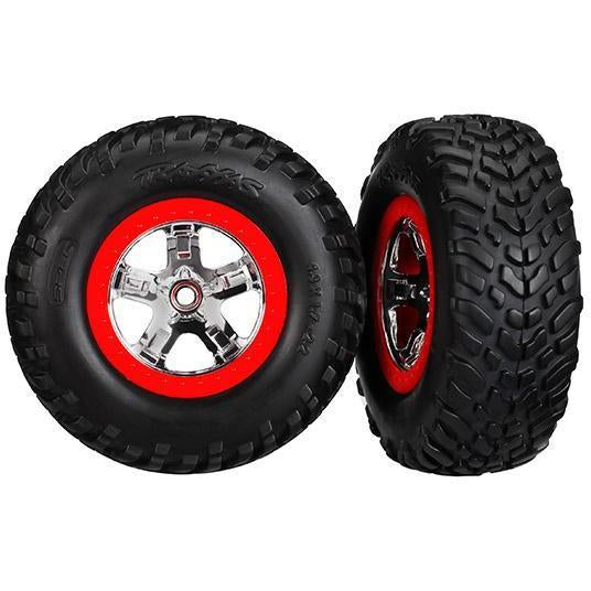 TRAXXAS Tyres & Wheels, Assembled. SCT Chrome, Red Beadlock