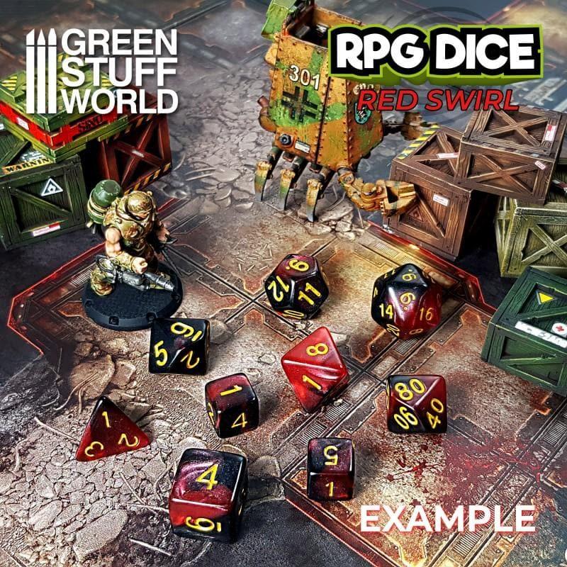 GREEN STUFF WORLD 5x D20 20mm Dice - Red Swirl