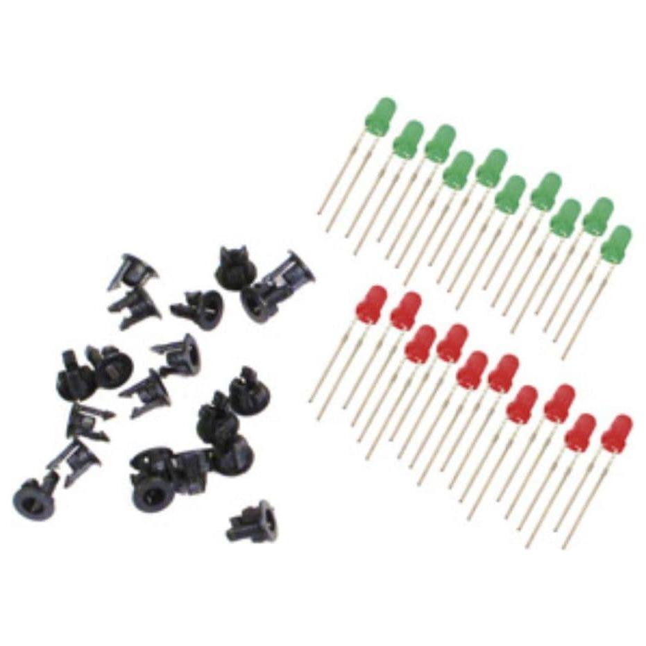 PECO  LED?S (3MM, 10 RED, 10 GREEN) AND PANEL CLIPS (20) - Hearns Hobbies Melbourne - PECO