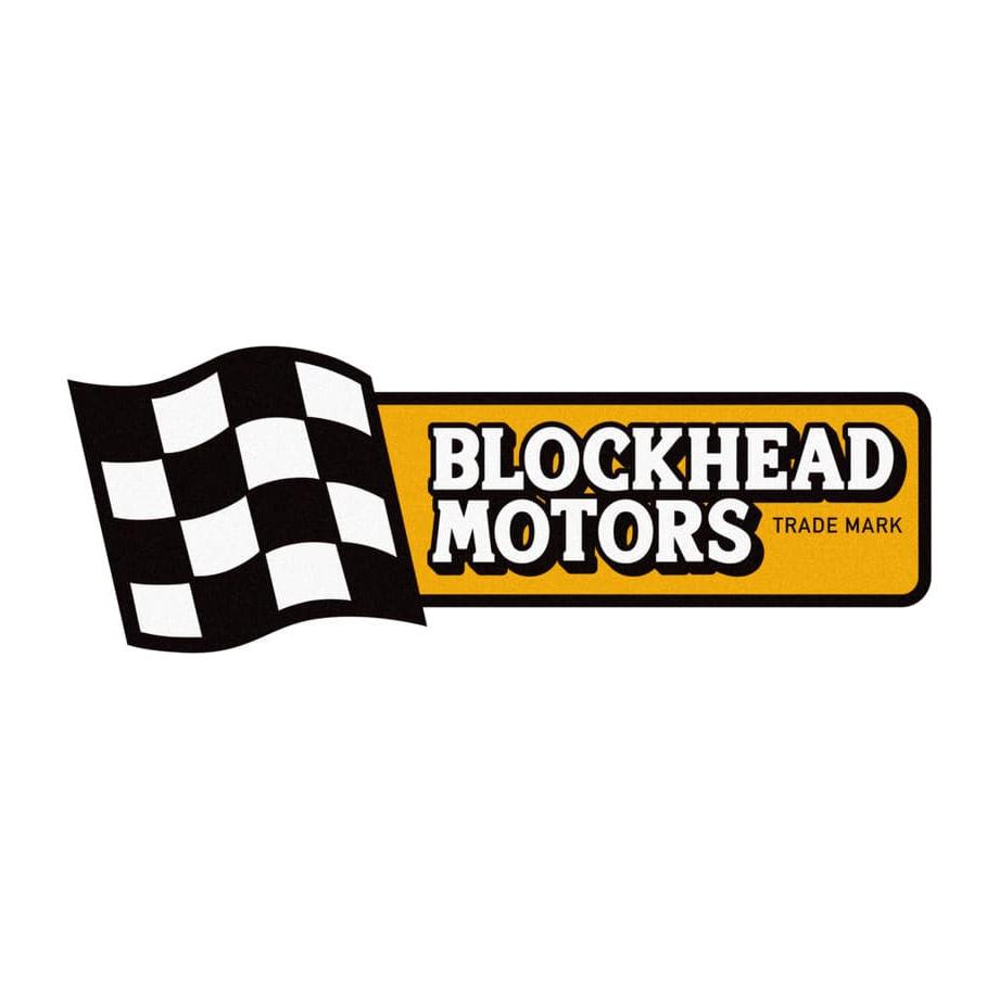 BLOCKHEAD MOTORS Checker Flag Logo Sticker