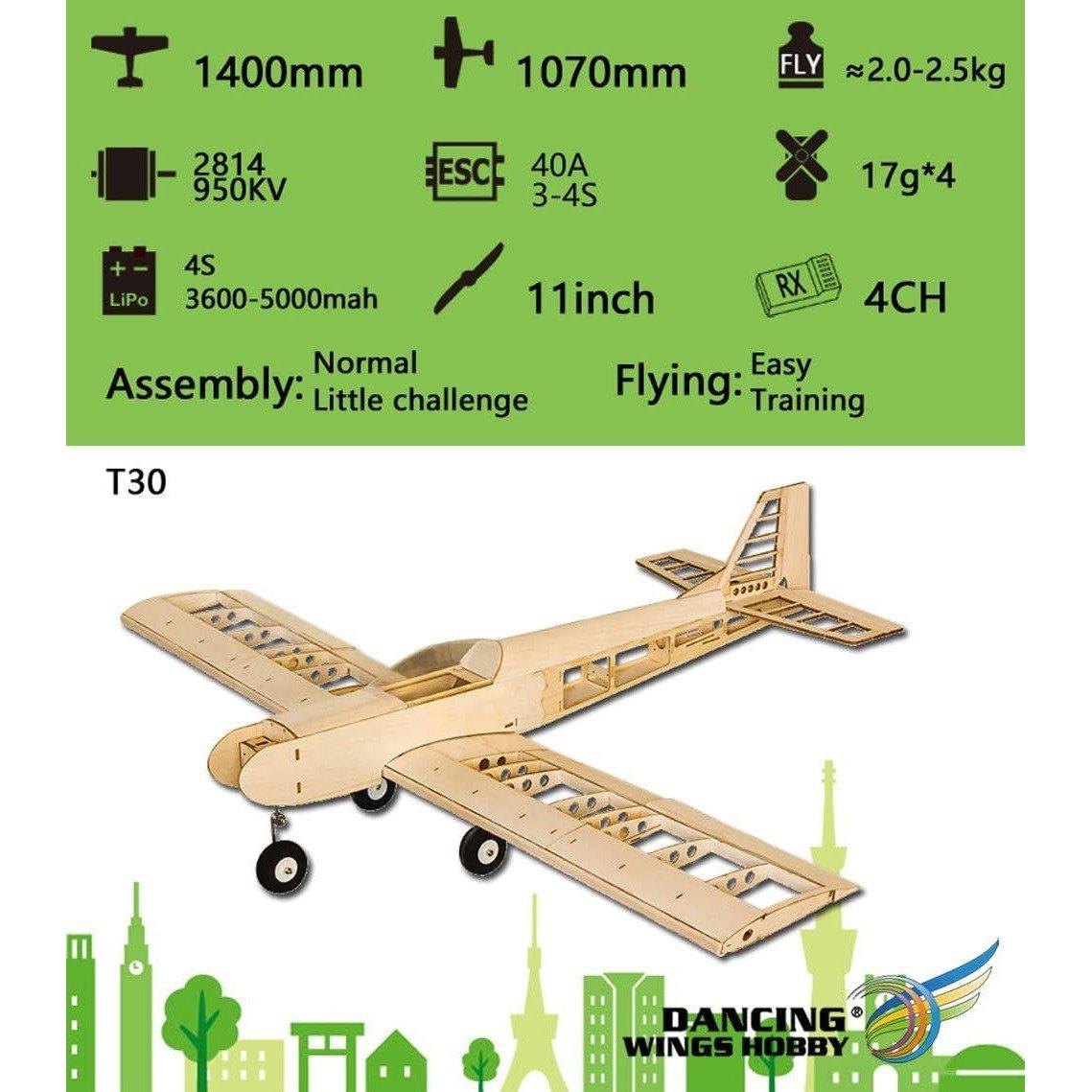 DANCING WINGS HOBBY T-30 EP&GP Training Plane Balsa Kit (1.