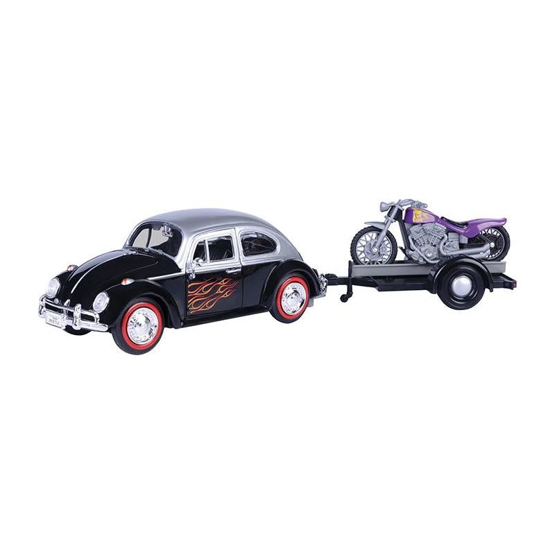 MOTORMAX 1/24 VW Beetle with Motorbike on Trailer