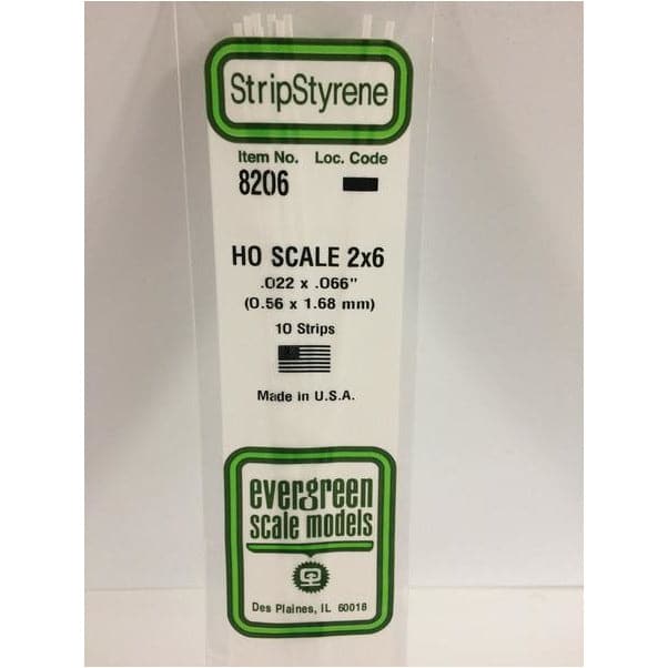 EVERGREEN 8206 35cm HO-Scale Strips 2 x 6 (10)