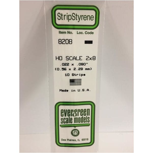 EVERGREEN 8208 35cm HO-Scale Strips 2 x 8 (10)