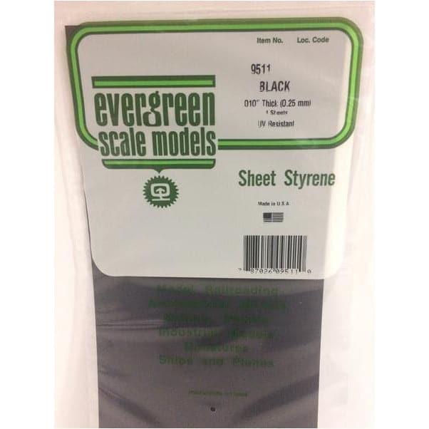 EVERGREEN 9511 15 x 30cm Black Styrene Sheet .010 (4)