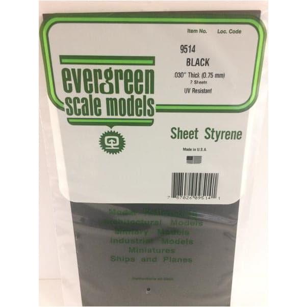 EVERGREEN 9514 15 x 30cm Black Styrene Sheet .030 (2)